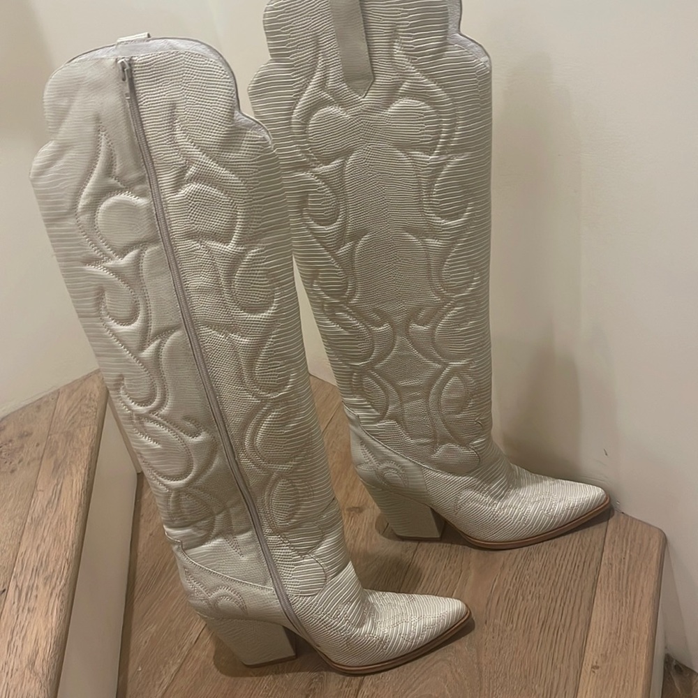 Jeffrey Campbell tall western boots in cream 9.5